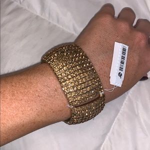 Bling cuff bracelet, gold rhinestone, stretch, NEW